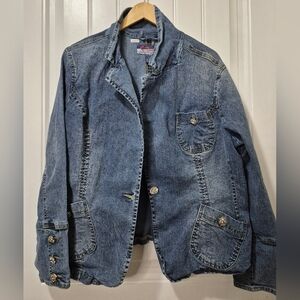 Womens Plus Vintage Denim Jean Jacket Size 18/20 Rhinestone Buttons